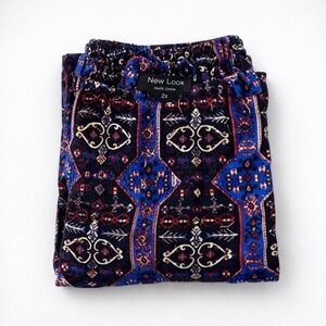 New Look Womens Plus 2X Palazzo Slit Leg Pants Geo Print Boho Festival Hippie